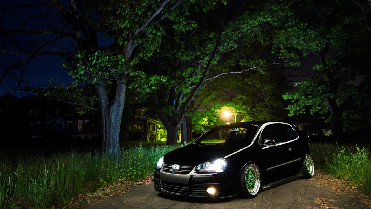gti, vw, огни, ночь