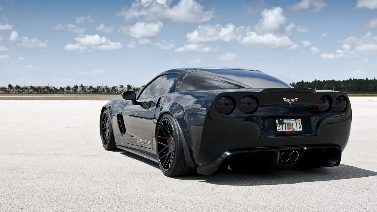 corvette, black, шевроле, задняя часть, chevrolet, чёрный, корвет, 360 three sixty forged, z06