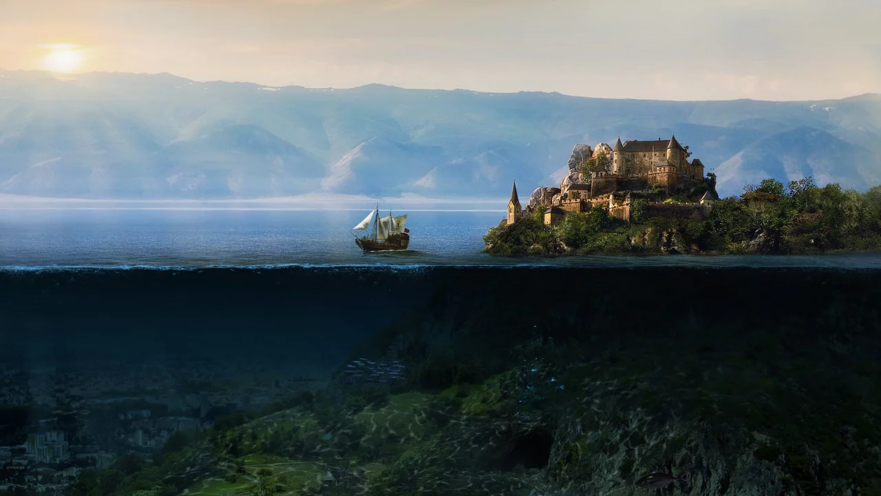 судно, море, замок, остров
