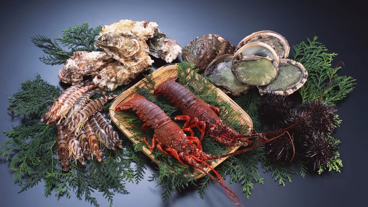 вкусно, креветки, морепродукты, лангусты, зелень, устрицы