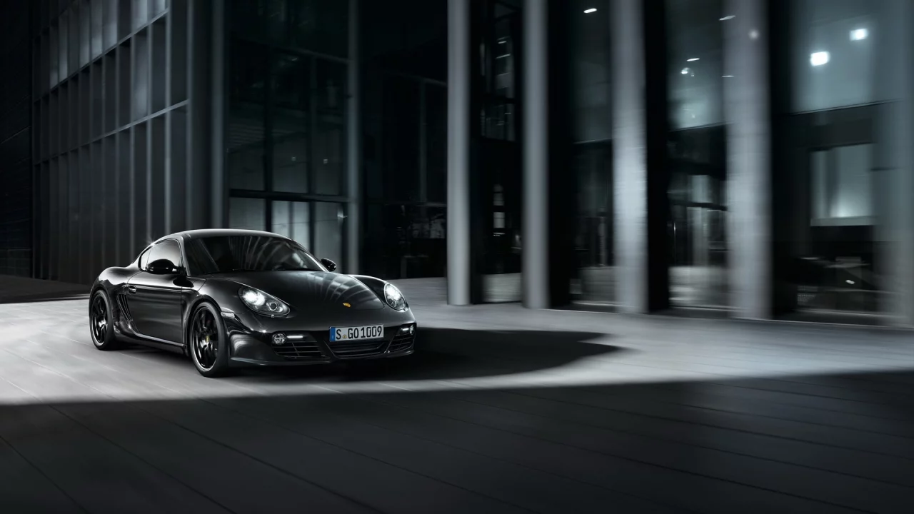 черный, порше, porsche cayman, кайман, в движении, black edition