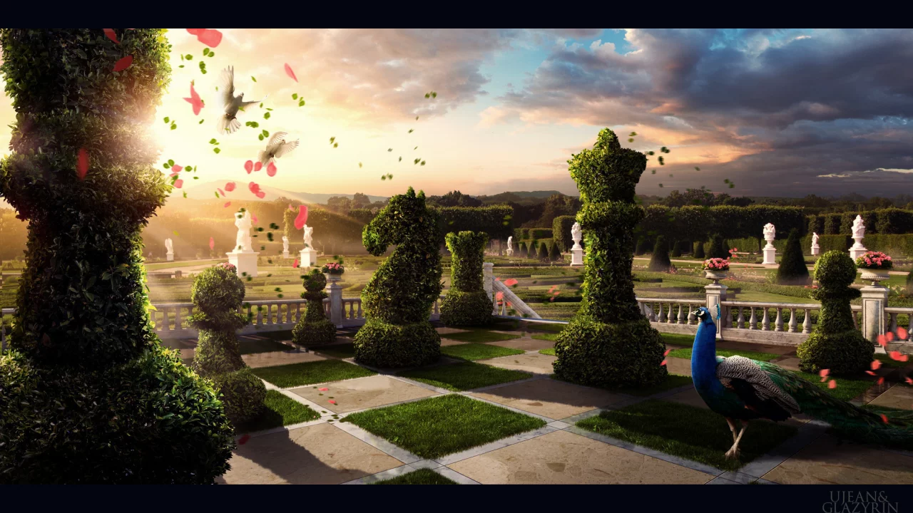 chess garden, шахматы, сад, кусты, парк