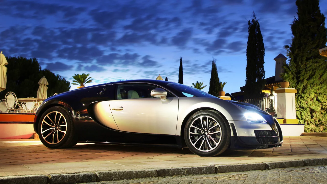 ss, растения, veyron, bugatti, фары, вечер