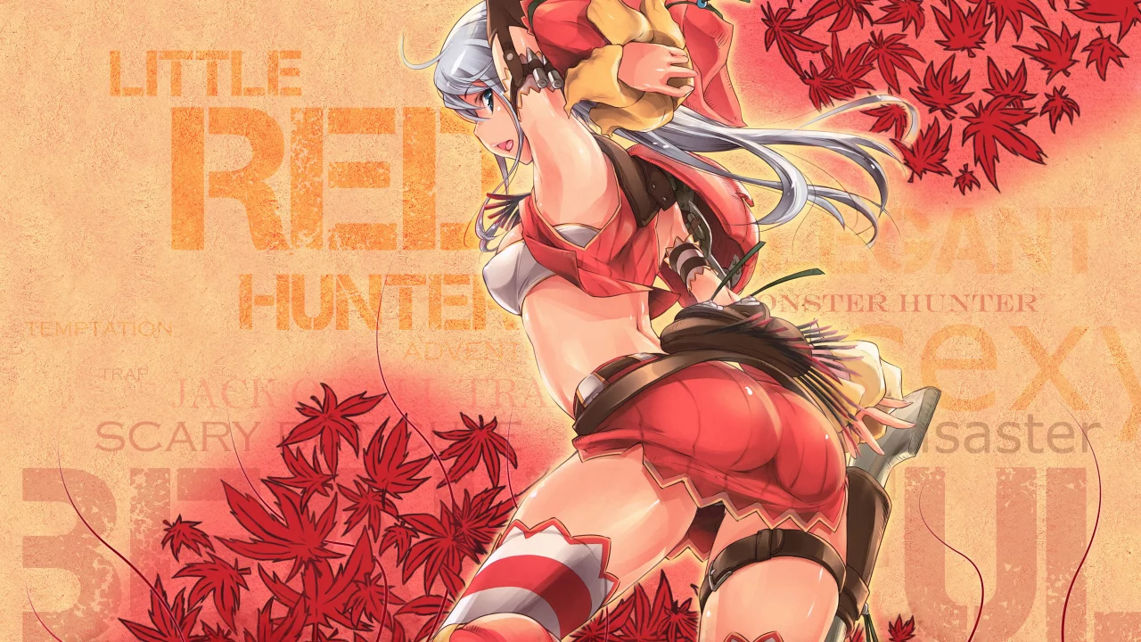 девушка, попка, листья, little red hunter