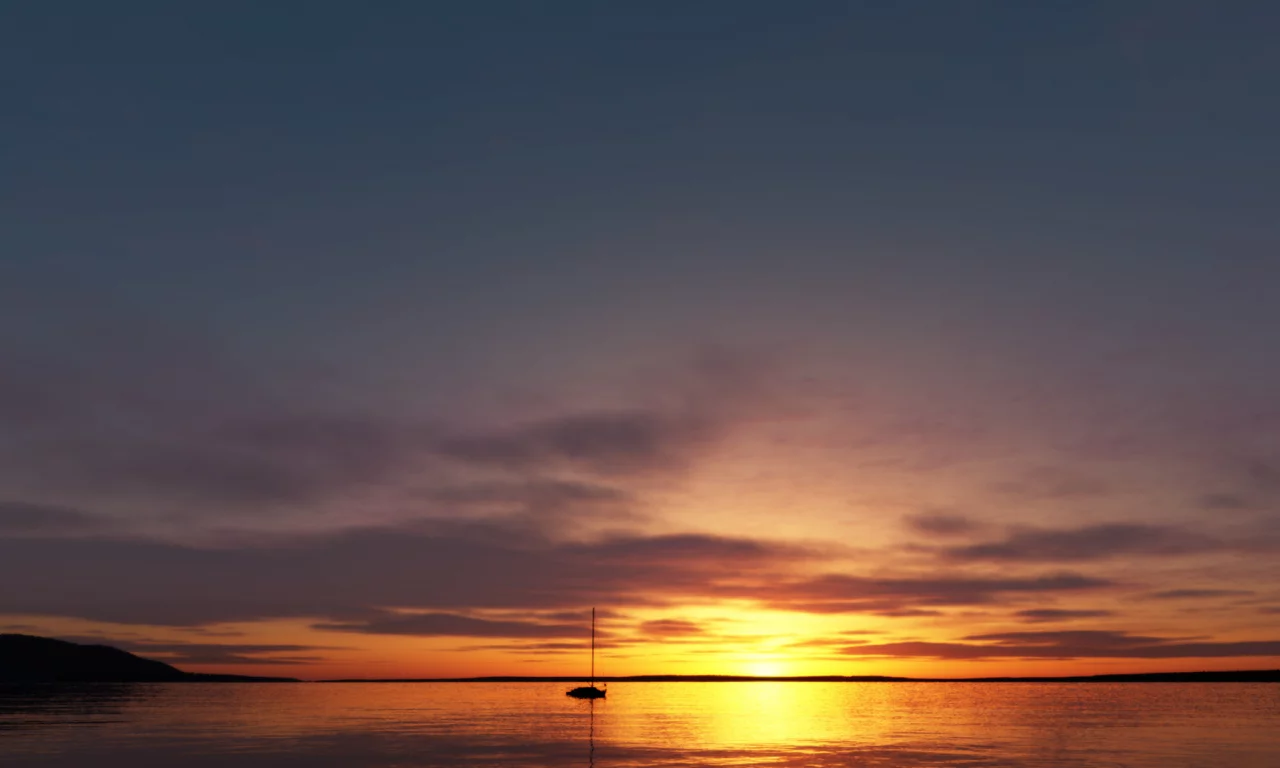 закат, море, лодка