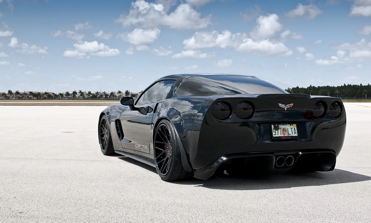 corvette, black, шевроле, задняя часть, chevrolet, чёрный, корвет, 360 three sixty forged, z06