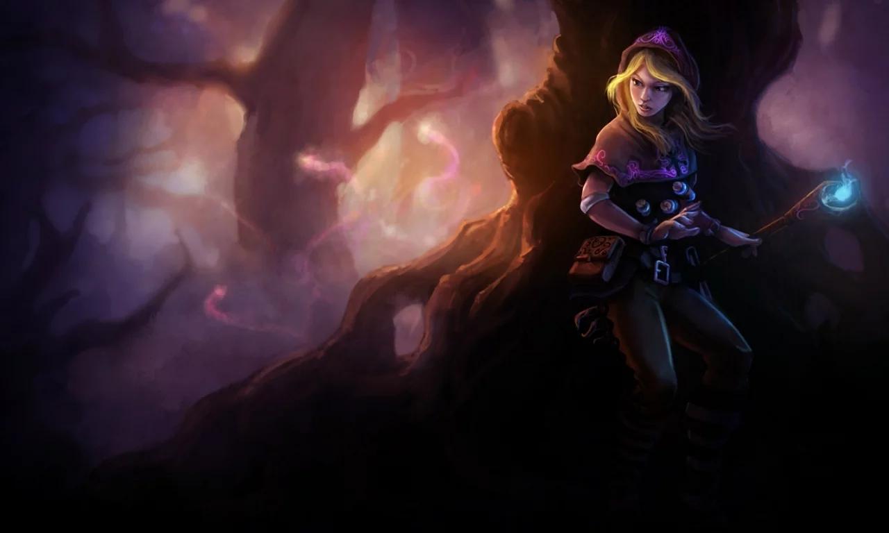 капюшон, lux, фонарь, арт, league of legends, лес, огонек, магия, девушка, темно