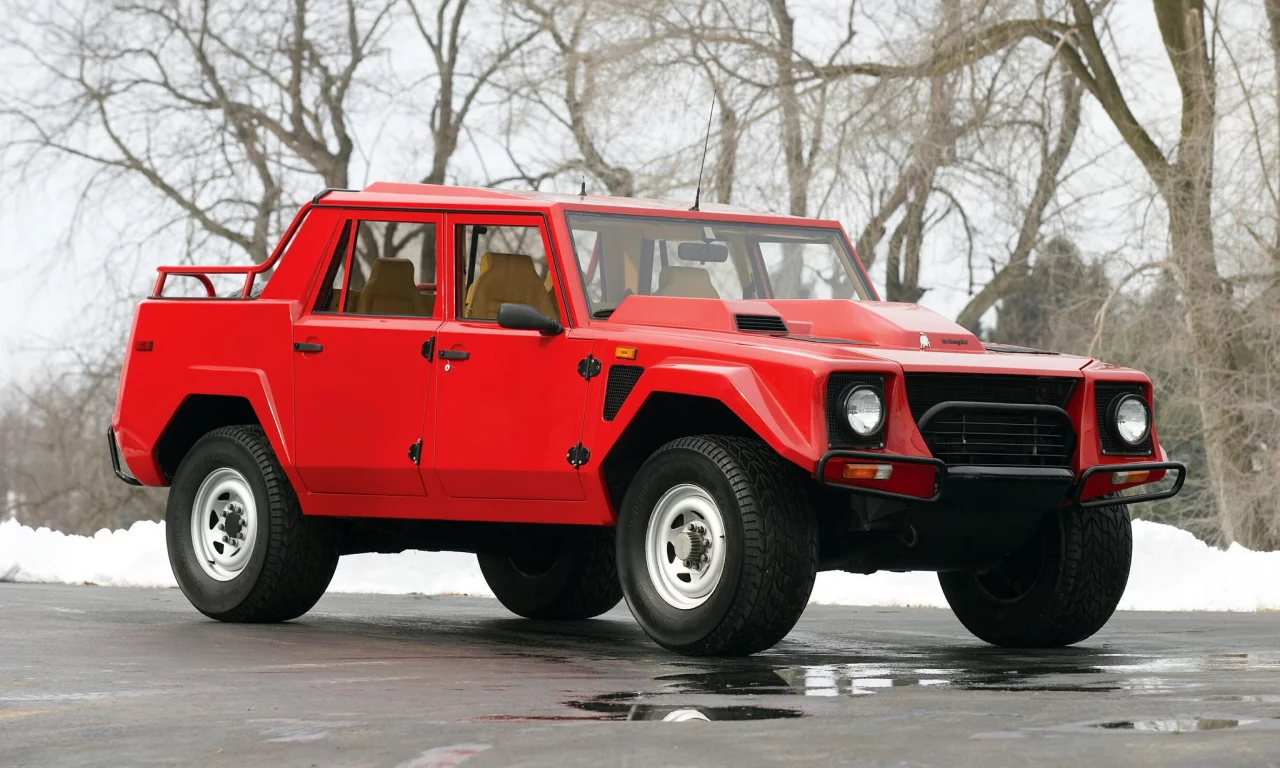 lamborghini lm002, внедорожник, красный, снег