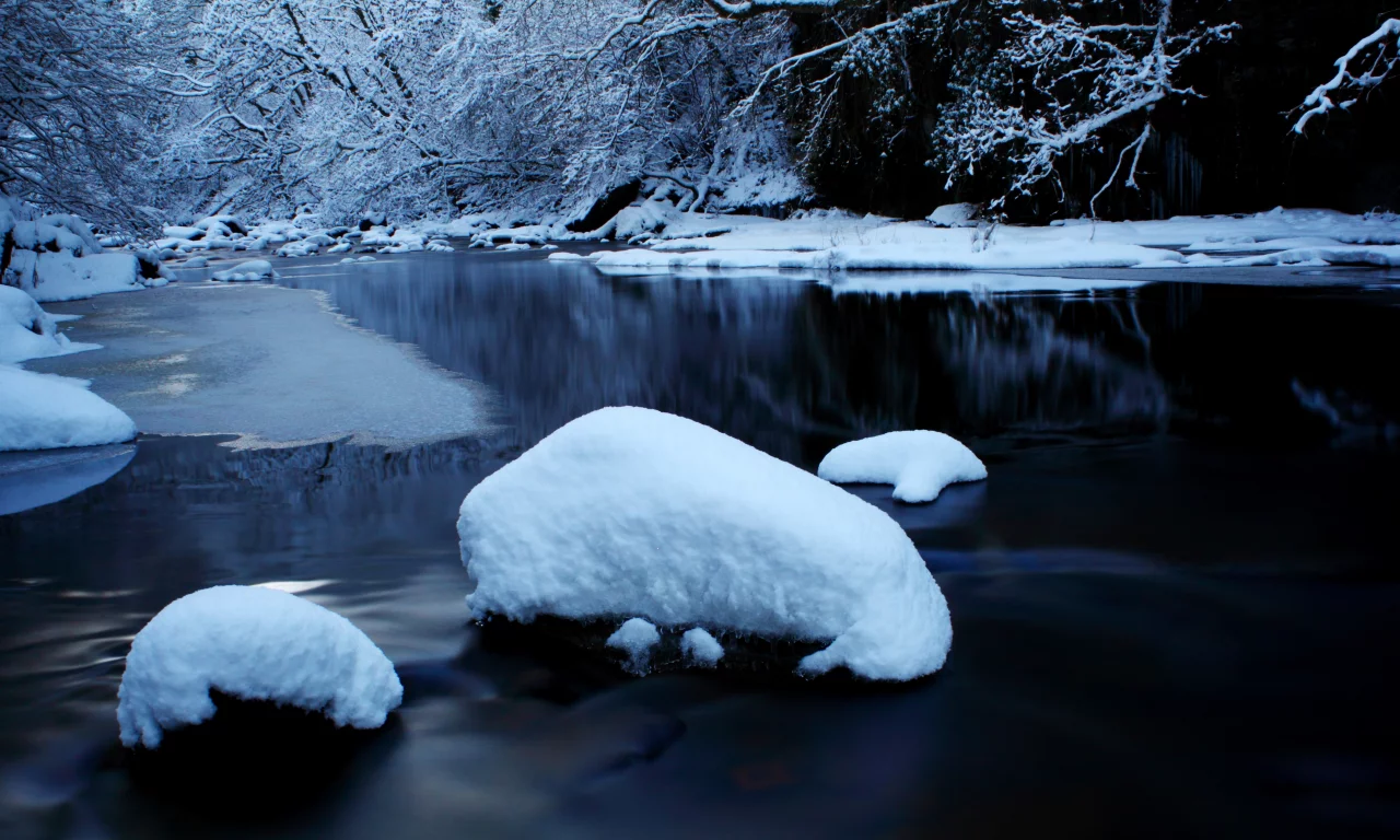 снег, природа, зима, река