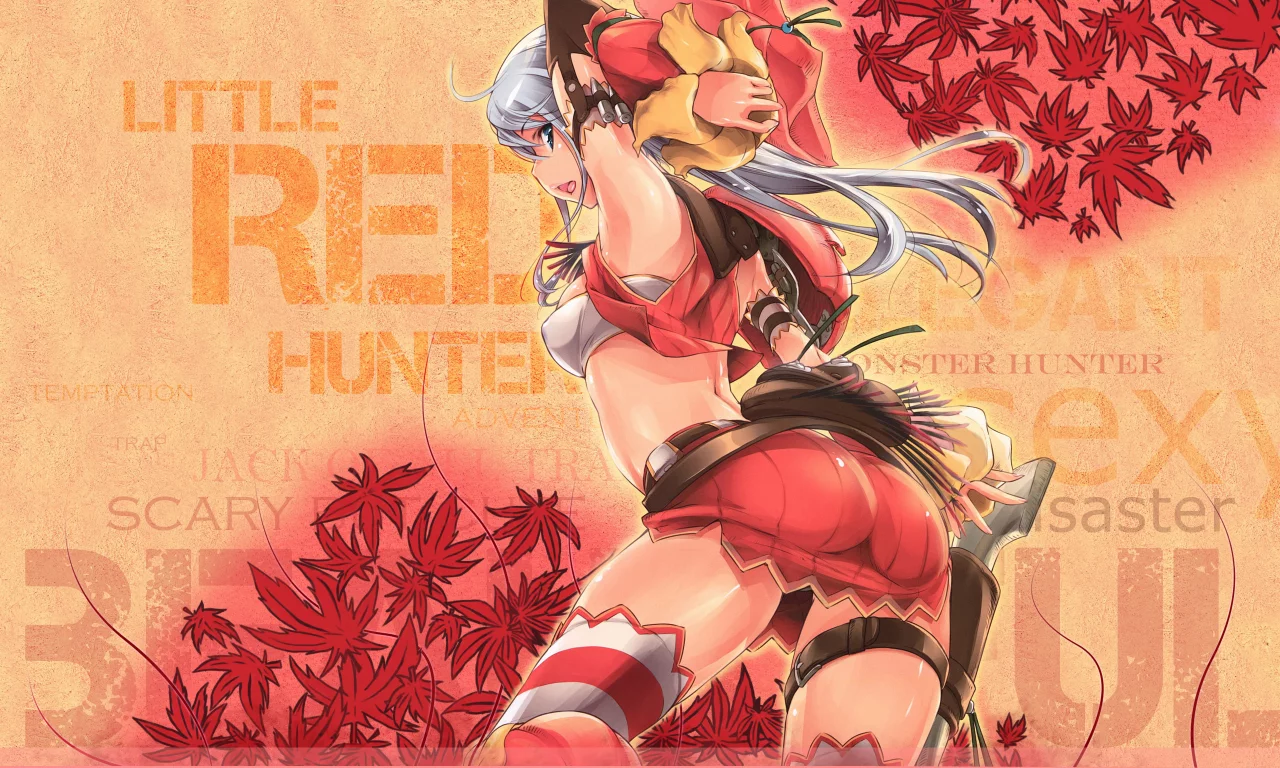 девушка, попка, листья, little red hunter