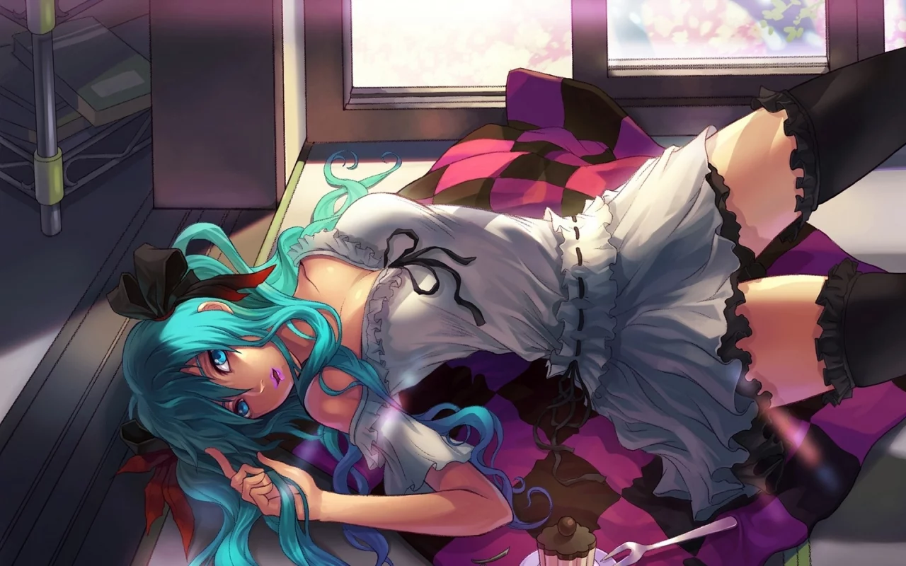 пикник, hatsune miku, вокалоид, vocaloid, на полу, еда