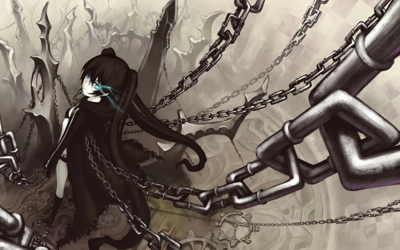 цепи, black rock shooter, девушка, мато, стрелок с чёрной скалы, оружие