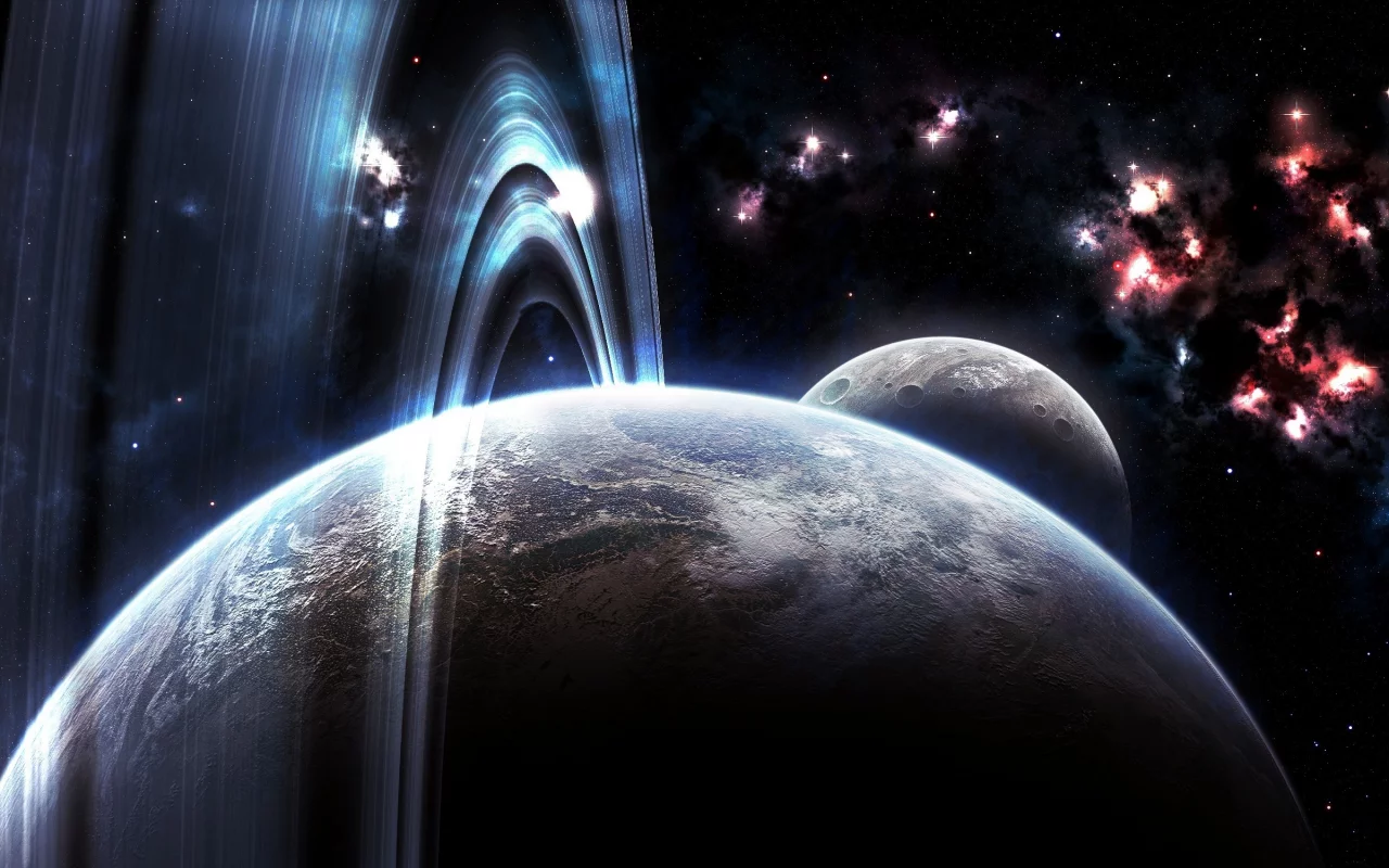 атмосфера, nebula, кольца, луна, кратеры, планета