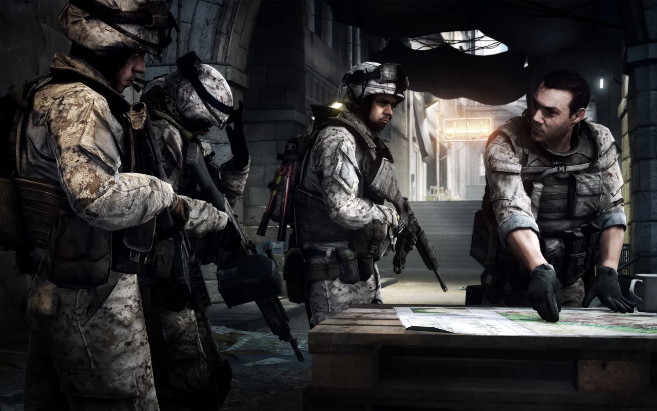 отряд, карта, поле сражений, gamewallpapers, бойцы, командир, ea, инструктаж, battlefield 3, солдаты