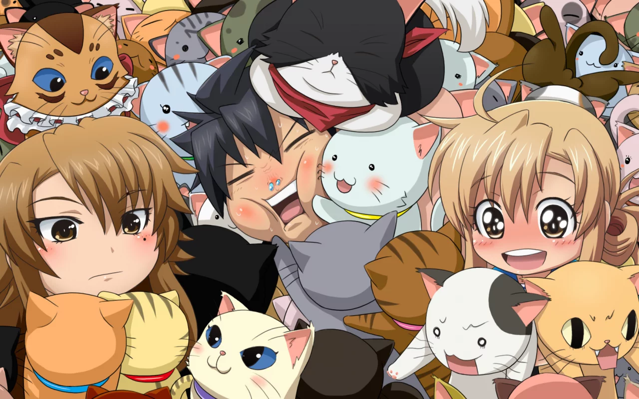 kousaka junpei, много кошек, mizuno kaede, кошки, sumiyoshi kanako, nyan koi