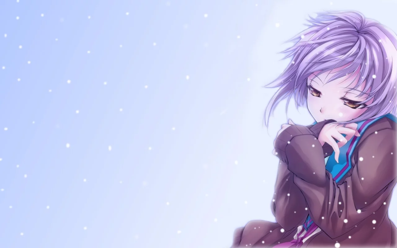 снег, девочка, nagato yuki, аниме