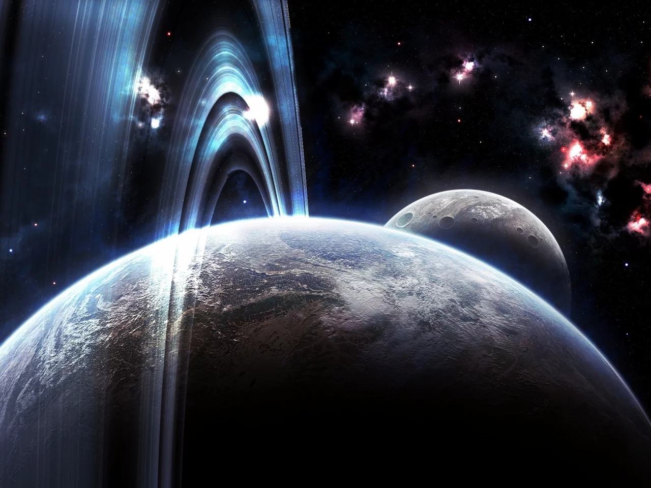 атмосфера, nebula, кольца, луна, кратеры, планета
