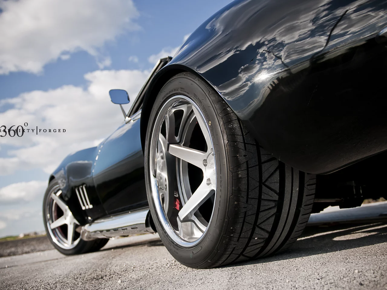 chevrolet, задняя часть, облака, шевроле, корвет, 360 three sixty forged, black, c3, чёрный, corvette, небо