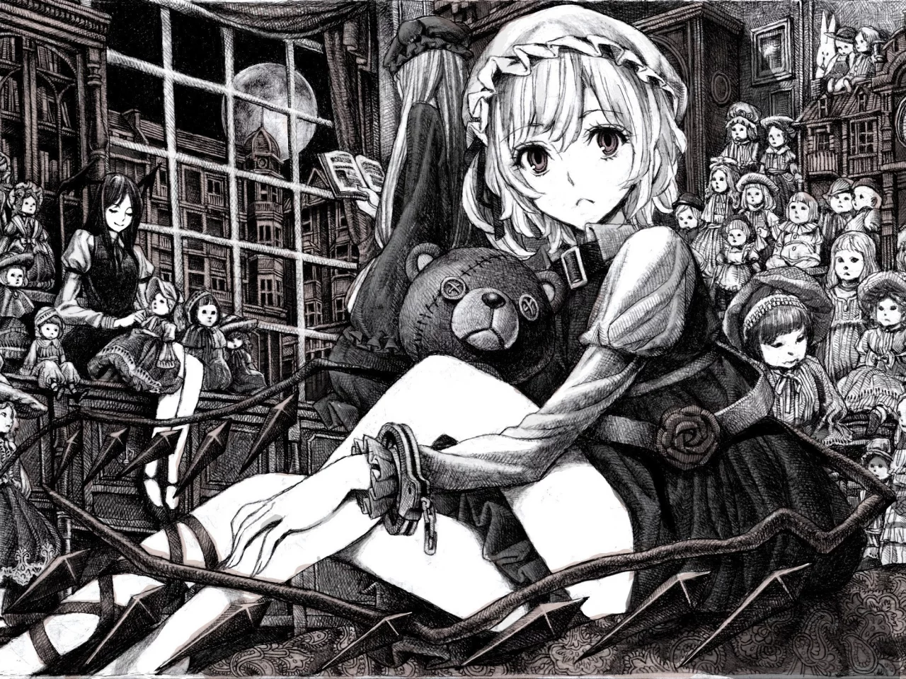 игрушка, anime, рисунок, аниме, мишка, девушка