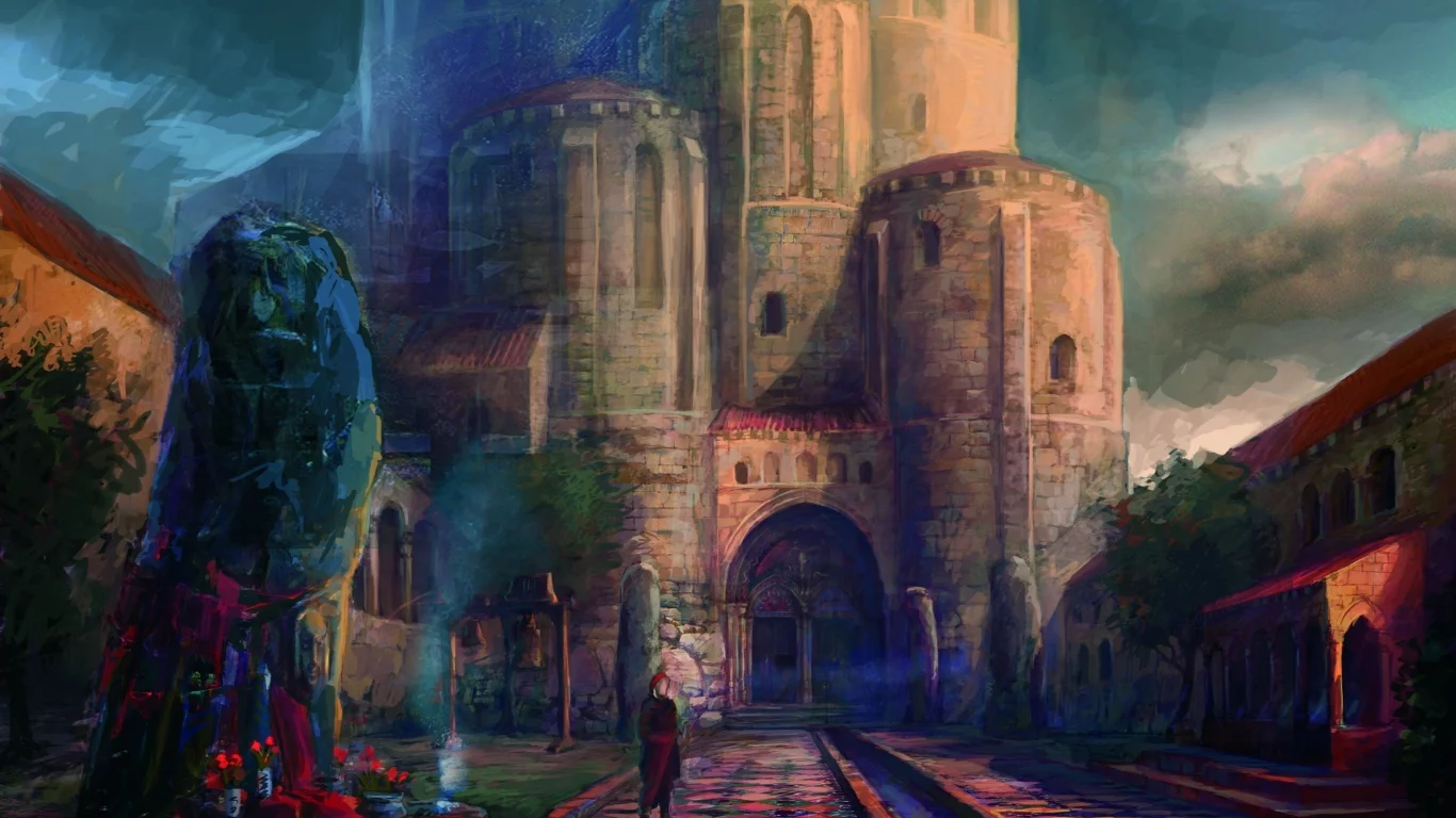 ведьмак 2, монастырь, человек, the witcher 2, обелиск, колокола