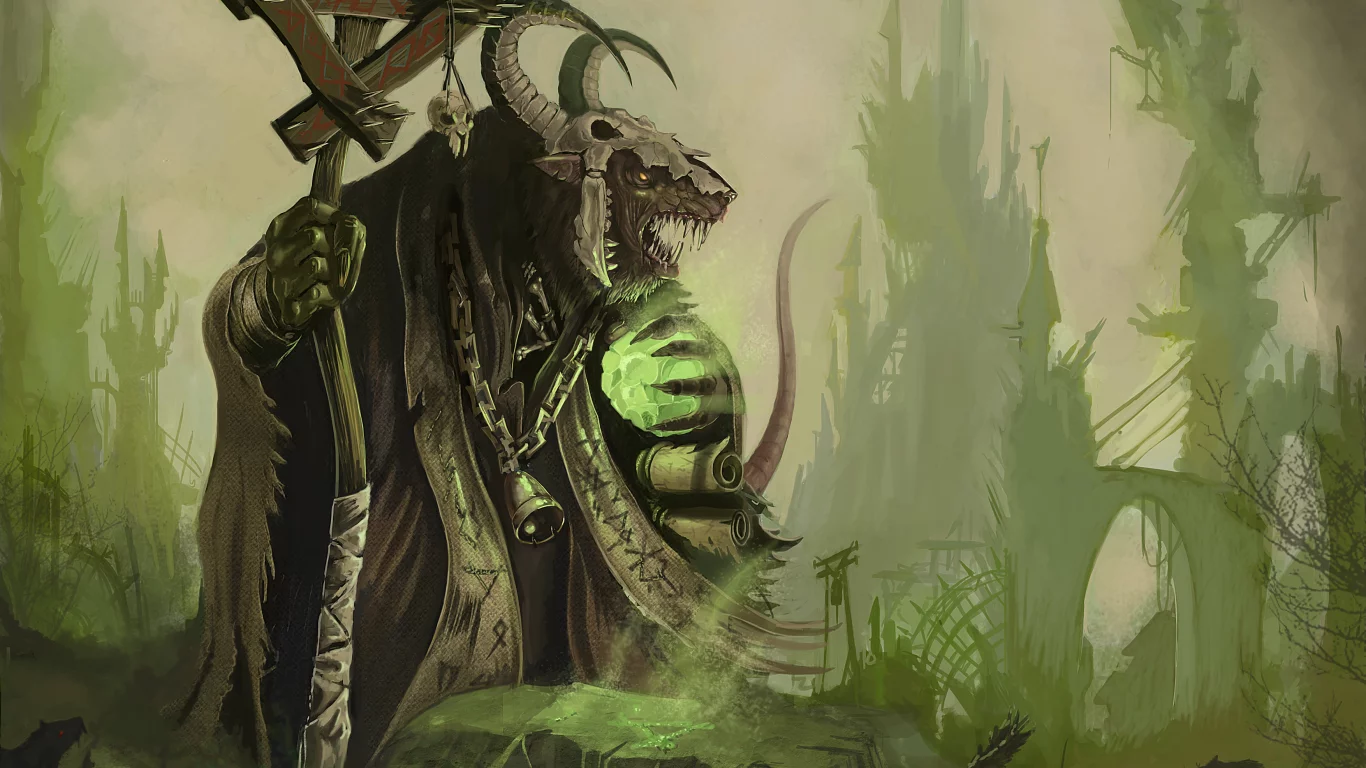 маг, скейвен, посох, колокольчик, warhammer, пасть, цепь, рога, шлем, свиток, крыса, город, fb