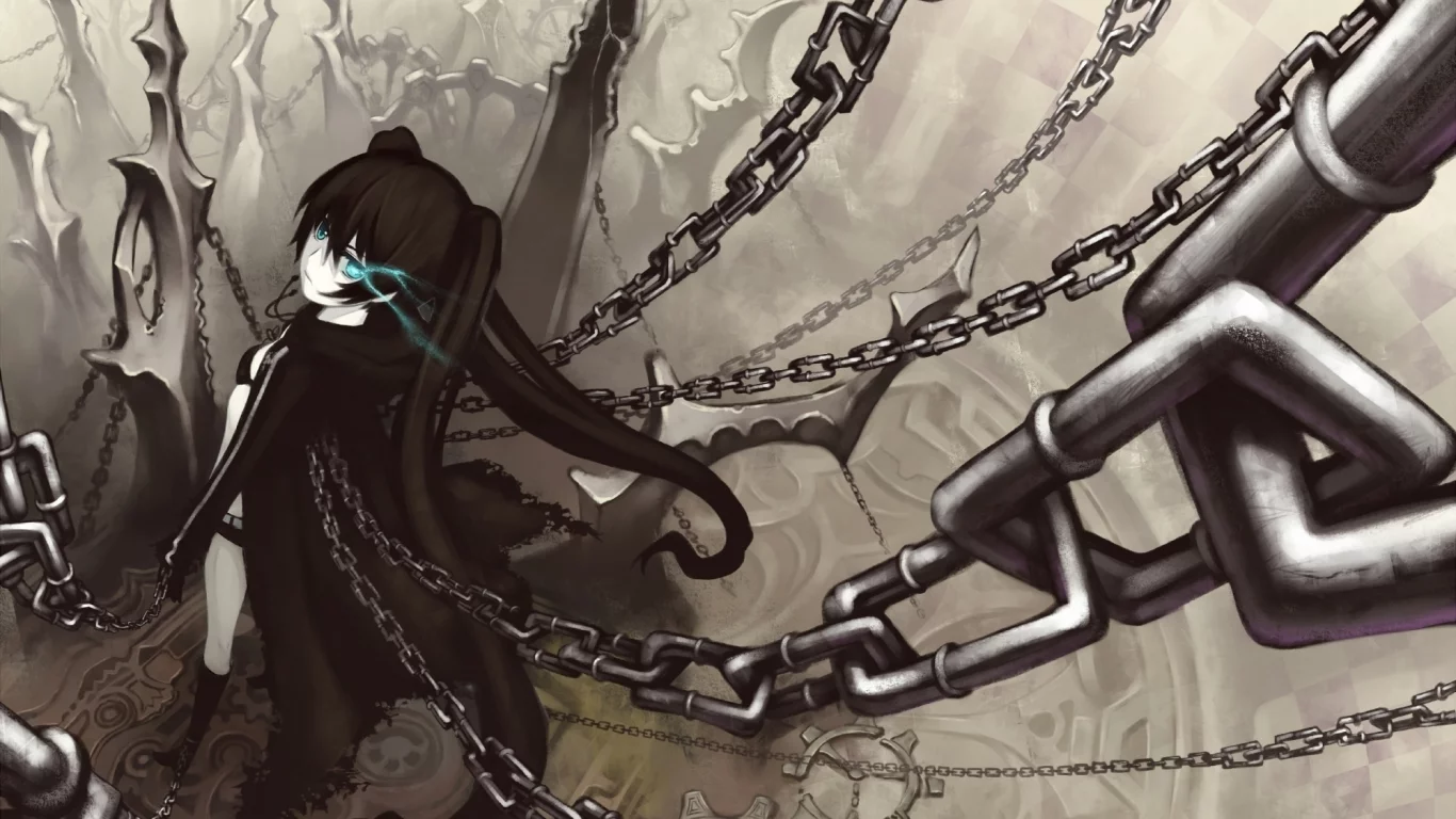 цепи, black rock shooter, девушка, мато, стрелок с чёрной скалы, оружие