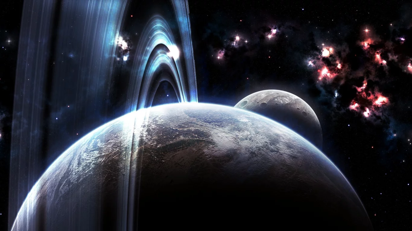 атмосфера, nebula, кольца, луна, кратеры, планета