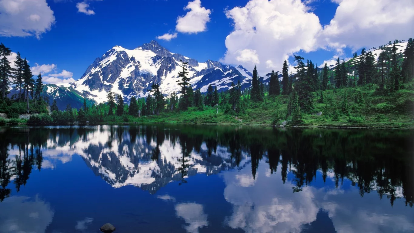 озеро, mount shuksan, лес, reflection, отражение, горы, природа