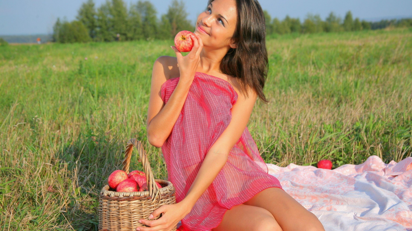 пикник, яблоки, в поле, на природе