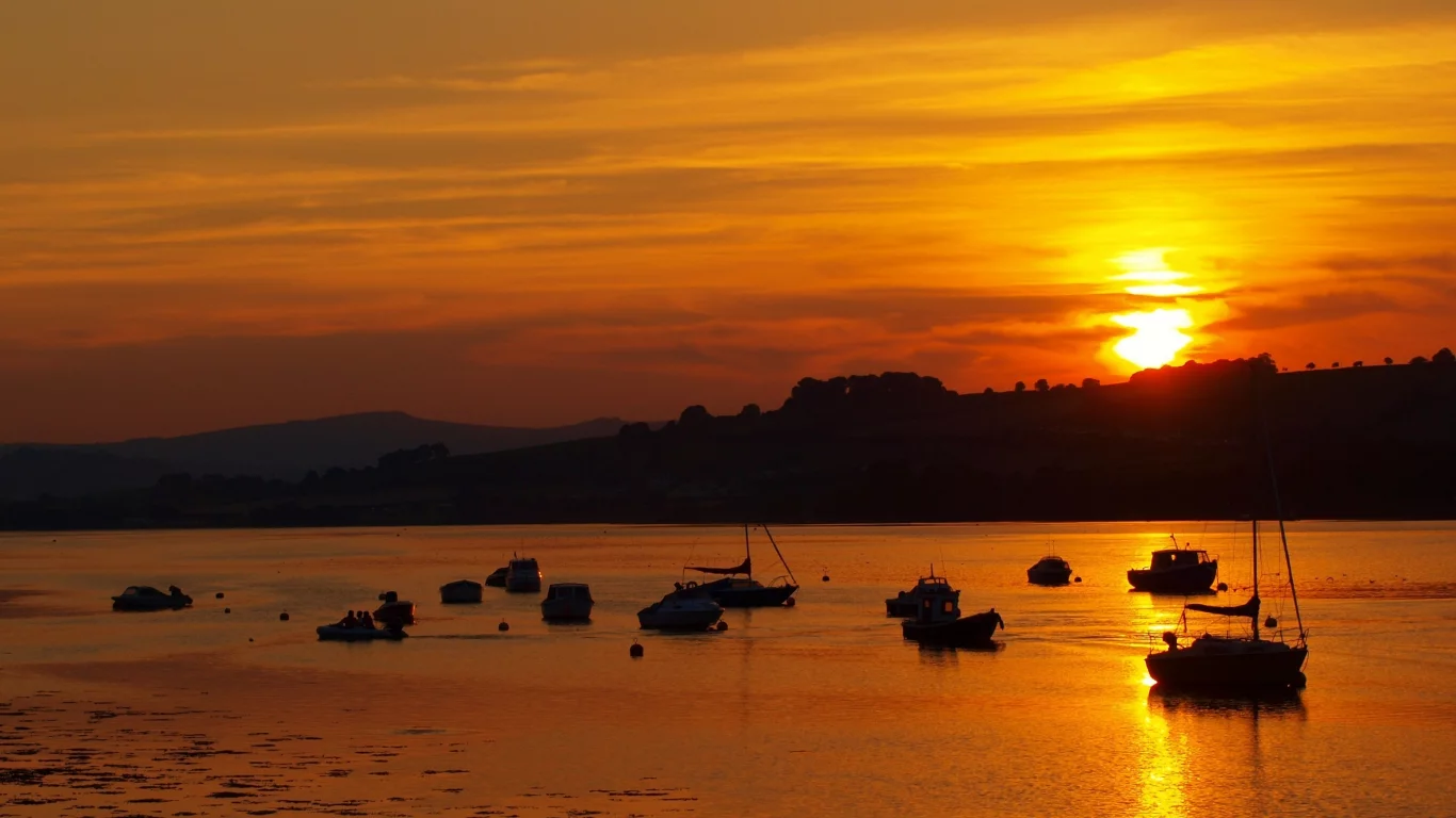 море, закат, лодки, вода