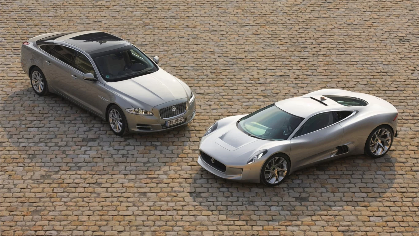 ягуар, jaguar c-x75, дуэт, тротуар, мостовая
