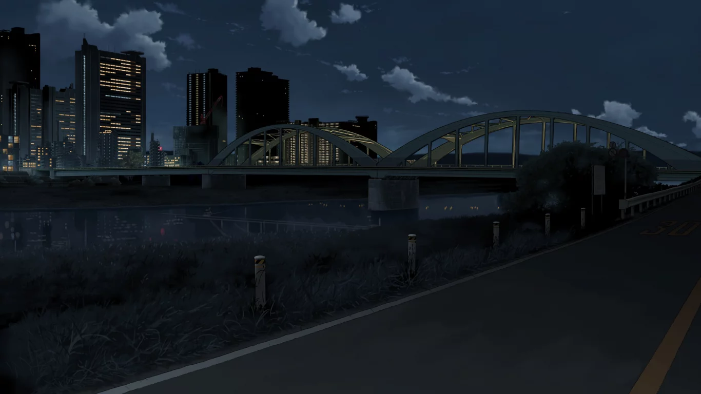 мост, night bridge, city lights, город, облака, дорога, ночь