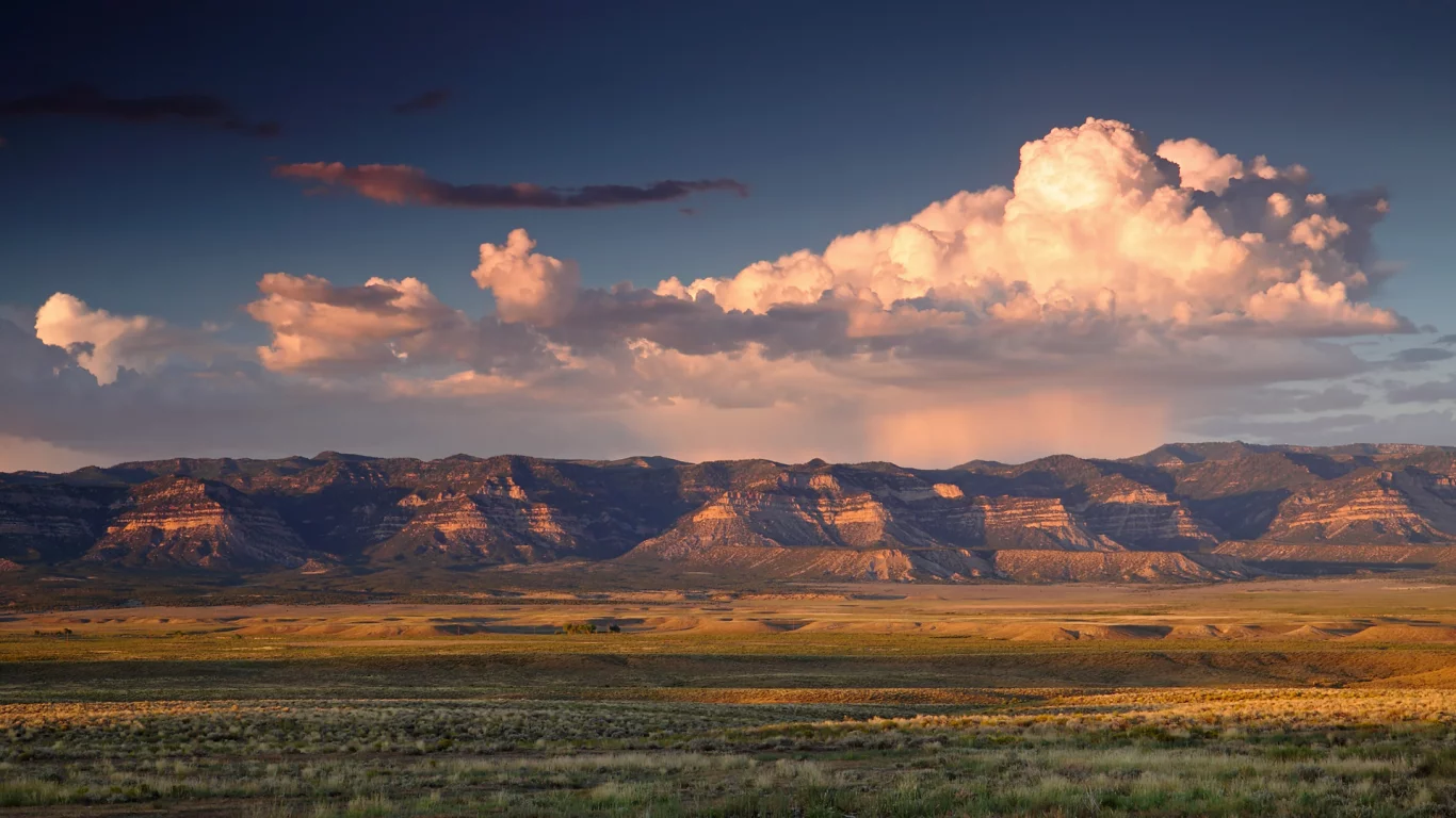 юта, utah, закат, облака, долина, горы