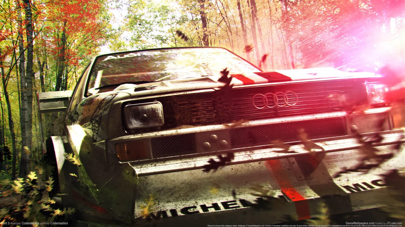 dirt 3, игра, машина, листья