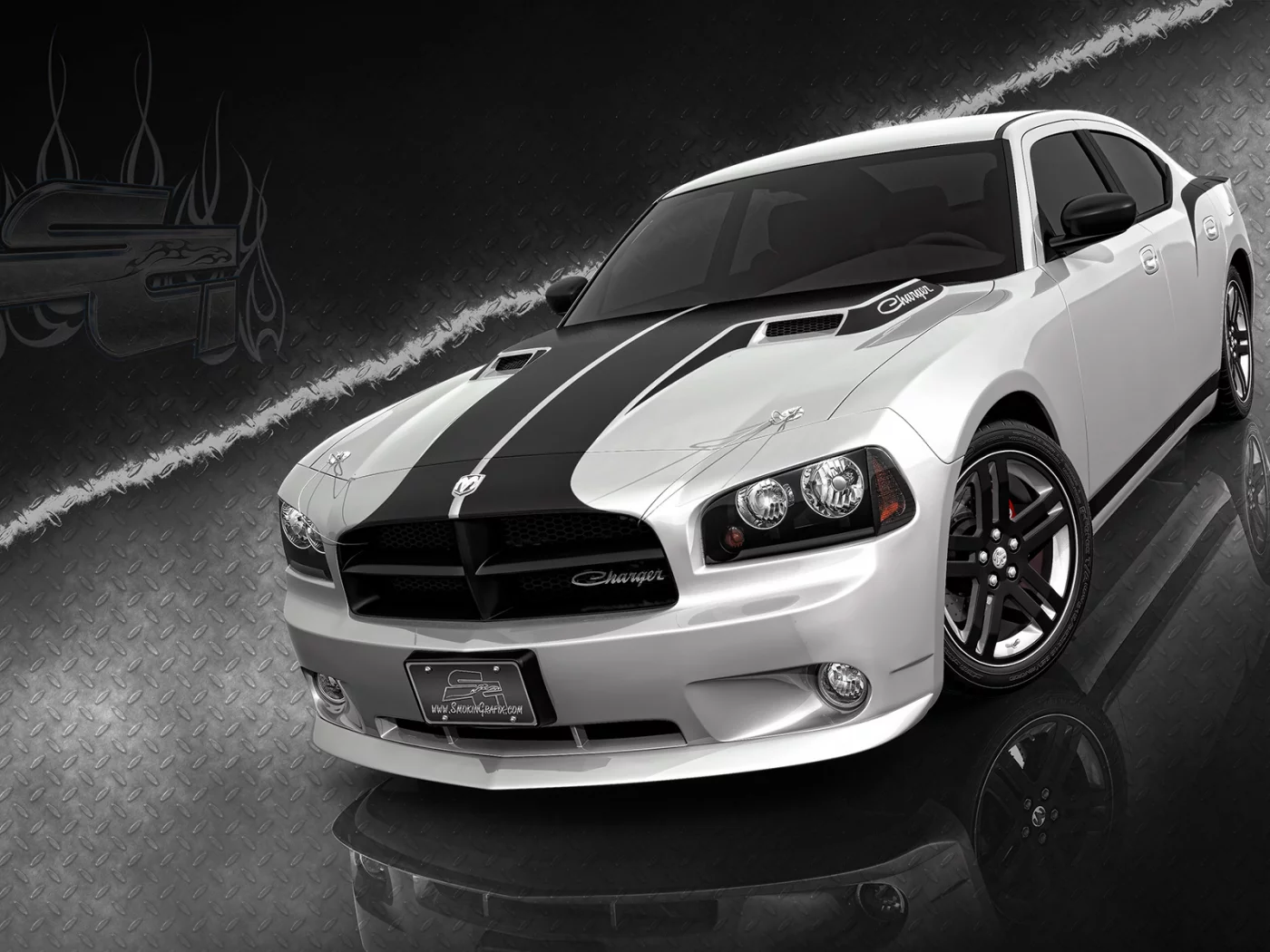 обои, черно-белый, тюнинг, dodge charger, авто
