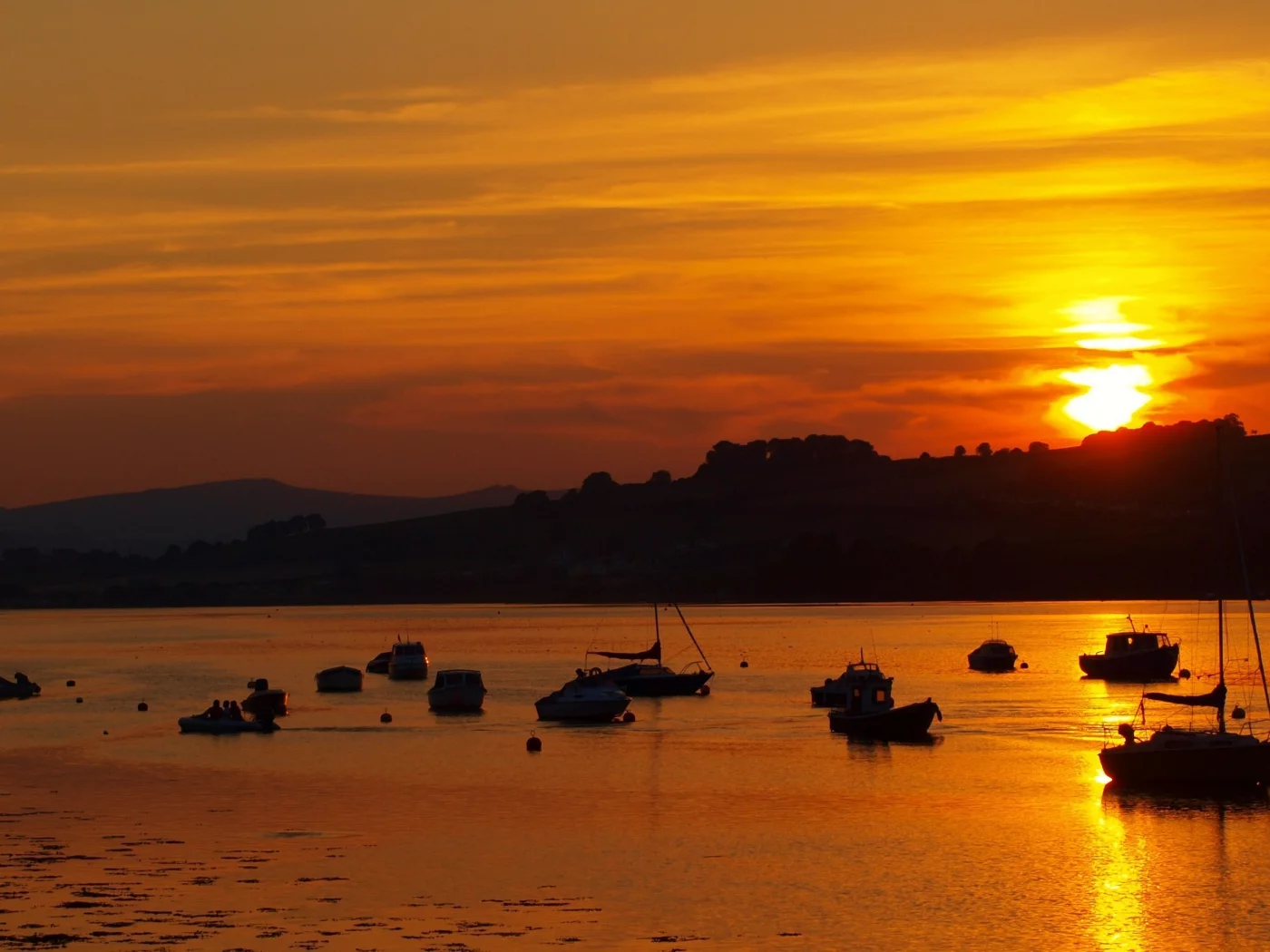 море, закат, лодки, вода