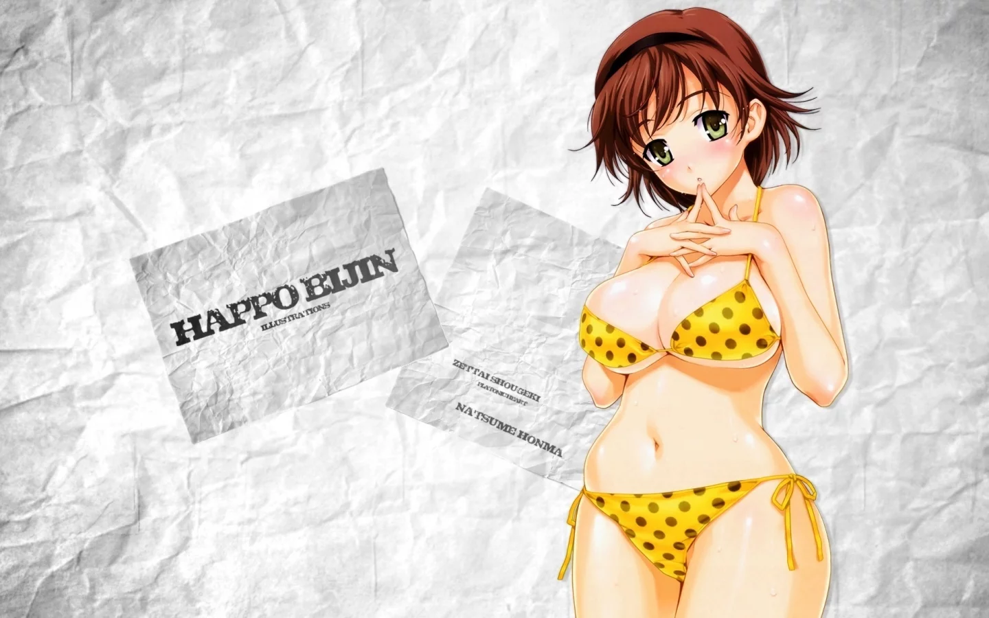 бумага, взгляд, купальник, natsume honma, текстура, zettai shougeki, девушка, фон