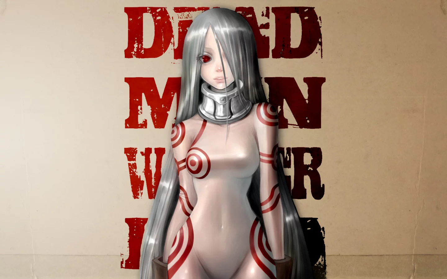 альбинос, девушка, надпись, красные глаза, стена, shiro, deadman wonderland