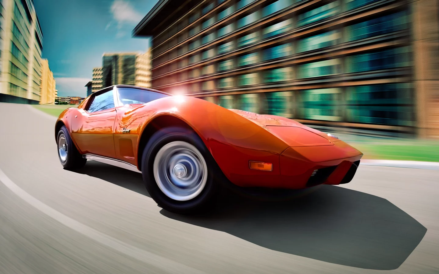 город, chevrolet, corvette, fake rig stingray