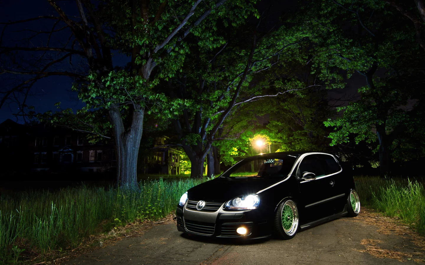 gti, vw, огни, ночь