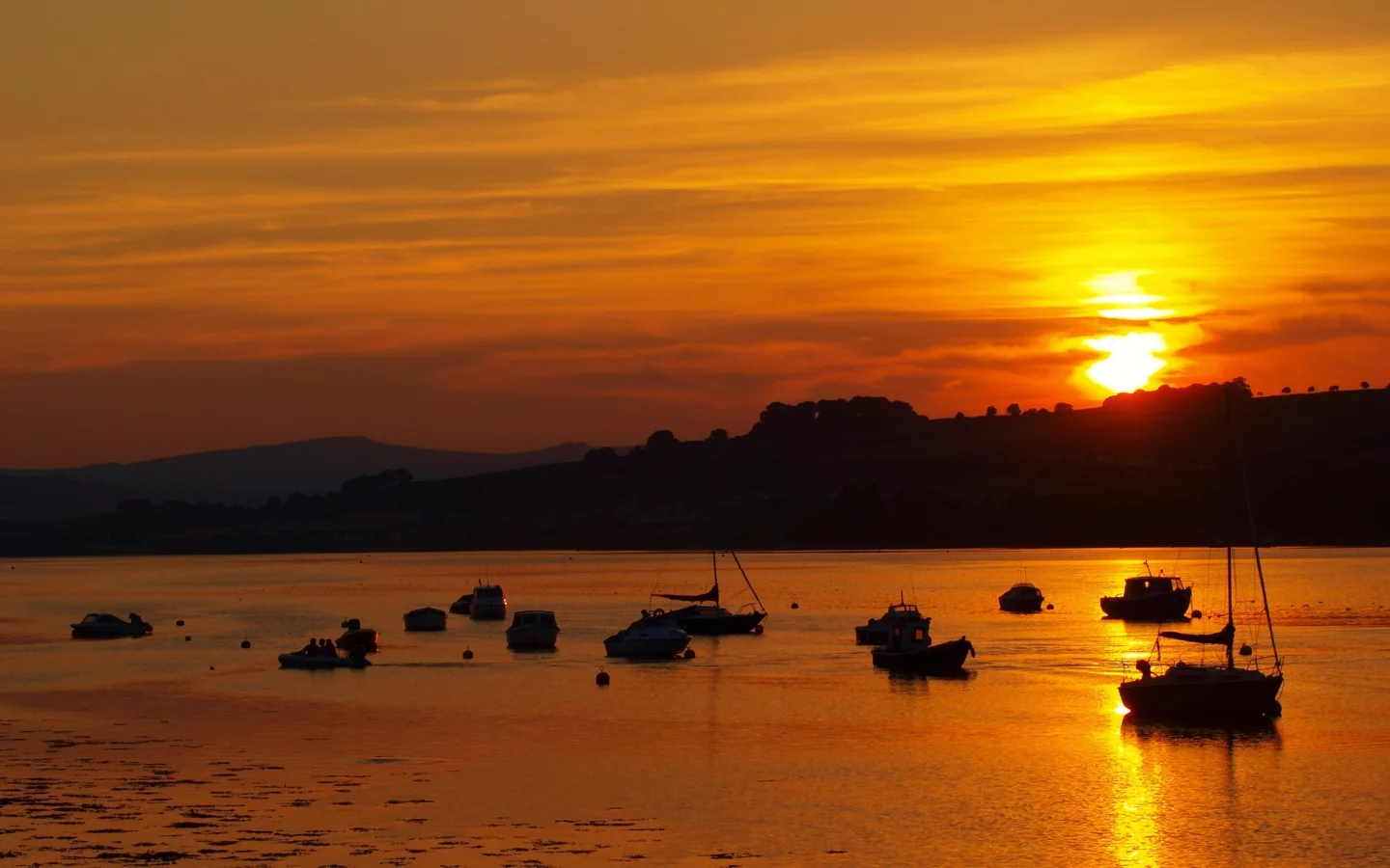 море, закат, лодки, вода