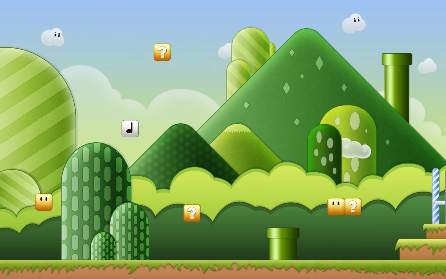 облака, трубы, кирпичи, игра, марио, mario, холмы