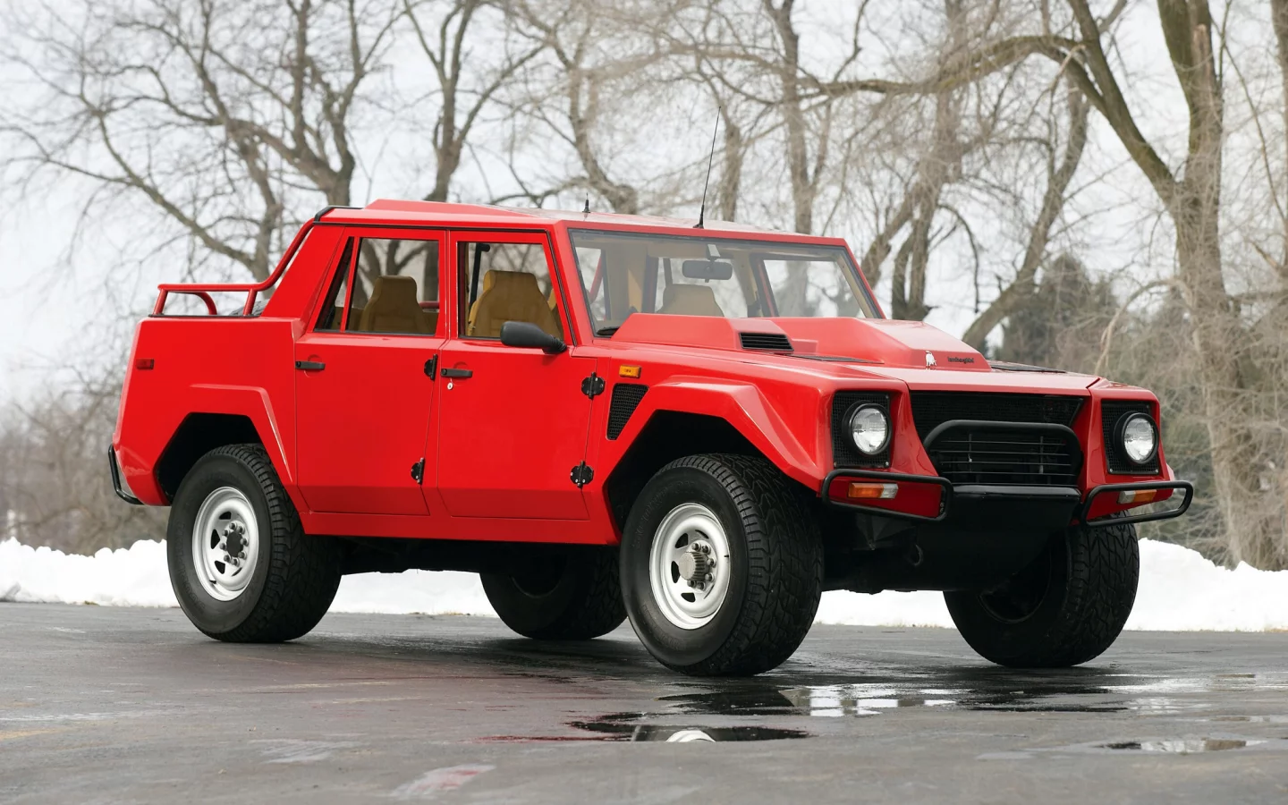lamborghini lm002, внедорожник, красный, снег