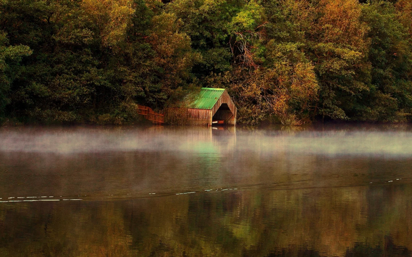 природа, гараж, река, осень, озеро, на воде
