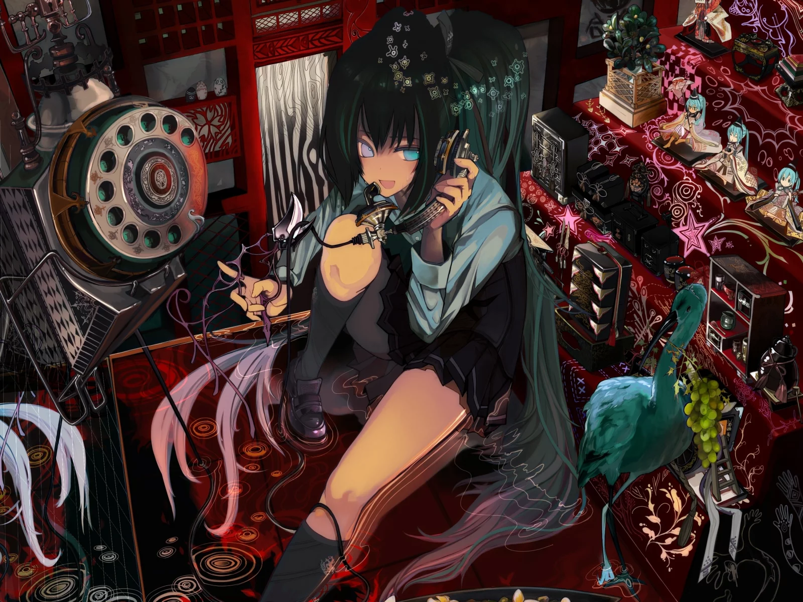 телефон, hatsune miku, ukai saki, журавль, куклы, девушка, цветы, сувениры, vocaloid