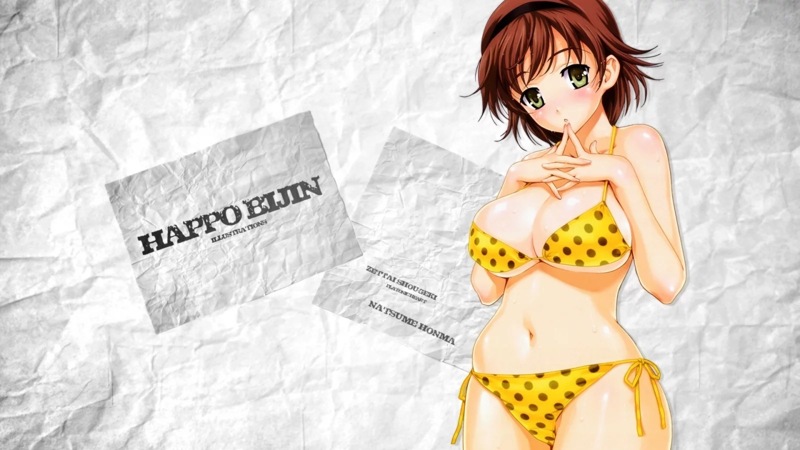 бумага, взгляд, купальник, natsume honma, текстура, zettai shougeki, девушка, фон