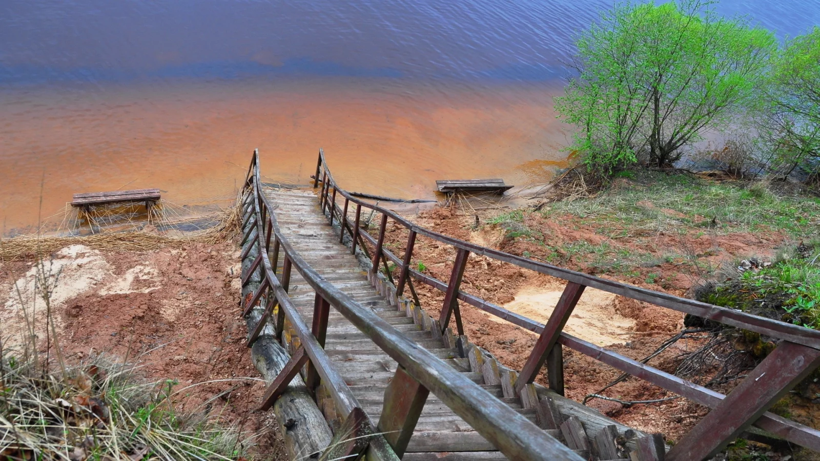 река, природа, лестница