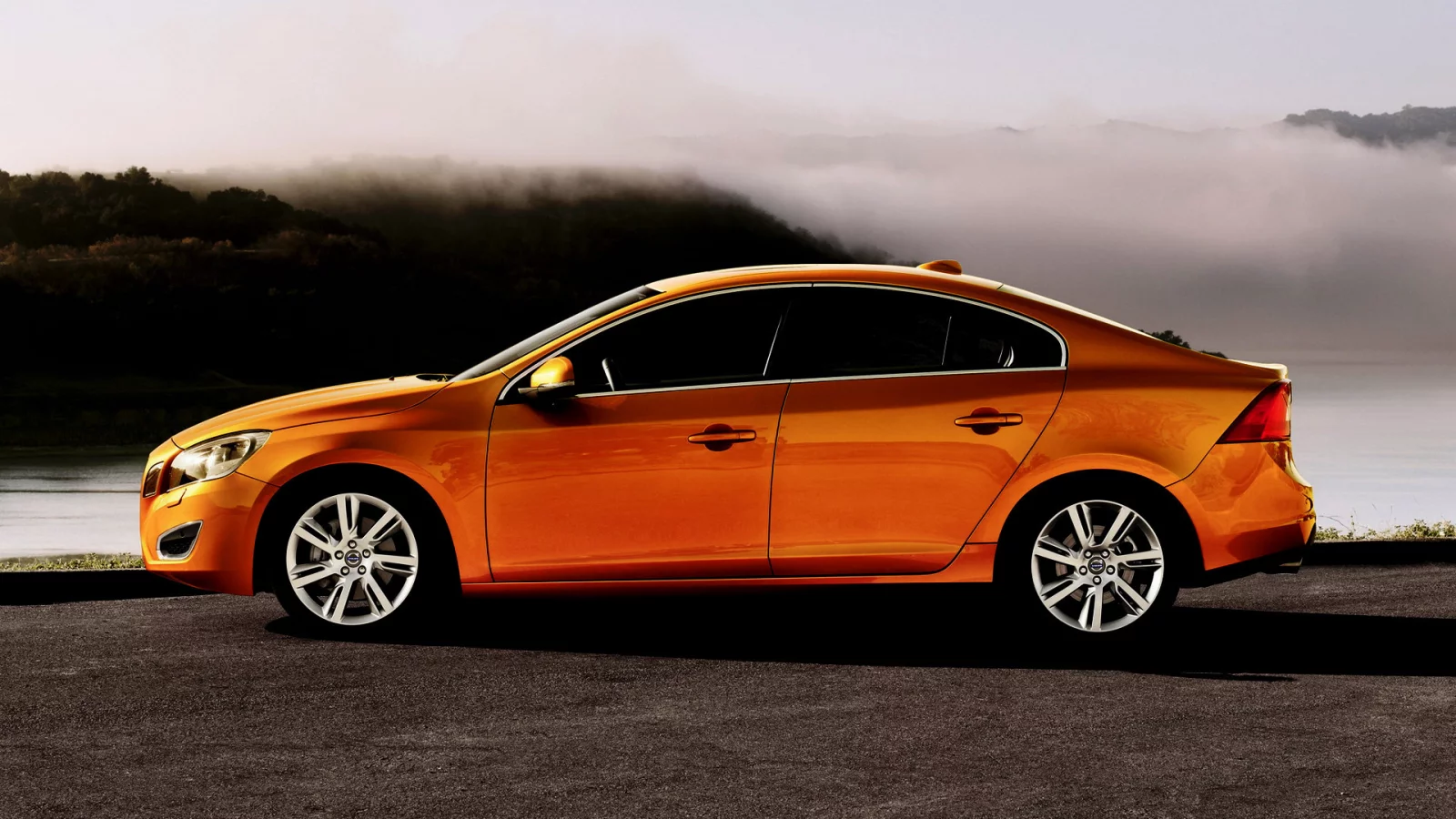 volvo s60, река, тачка, туман