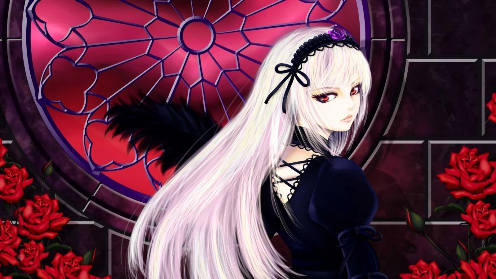перо, розы, аниме, суйгинто, дева-роза, девушка, rozen maiden