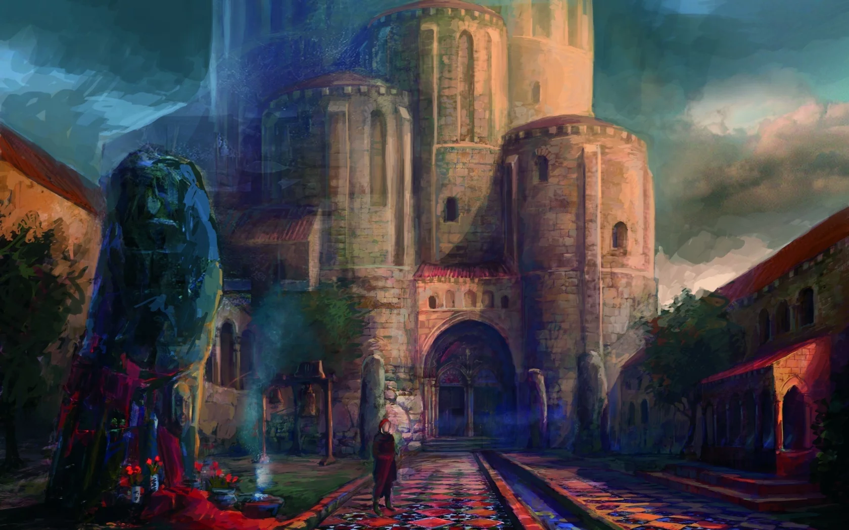 ведьмак 2, монастырь, человек, the witcher 2, обелиск, колокола